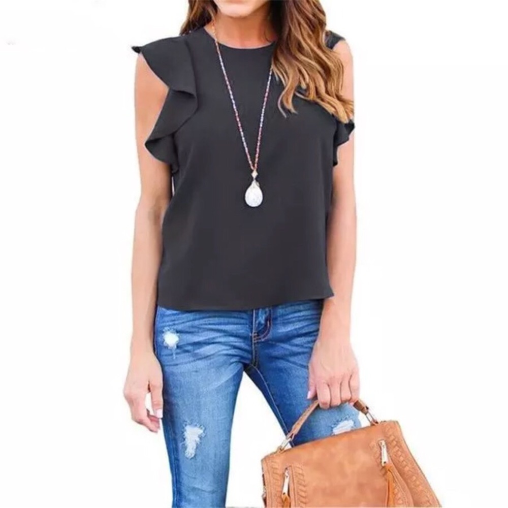 New Ruffle Sleeve Blouse Tee Spring Top - Picture 2 of 4
